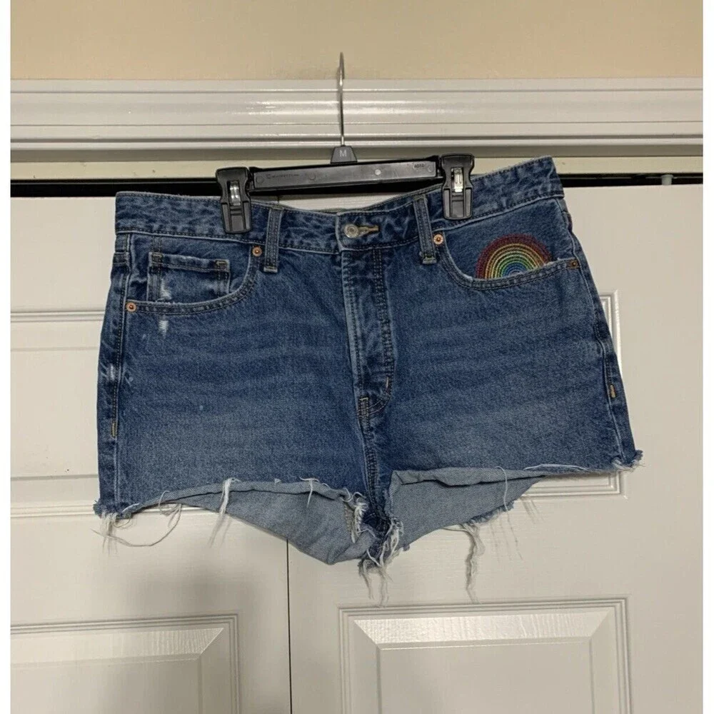 Old Navy Womens 12 O.G.‎ Short High Rise Rainbow Embellished Denim Jean Shorts